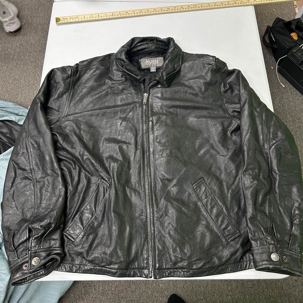 Wilsons Leather Bomber Jacket Mens XL Black Full Zip Quilted Lined 82100